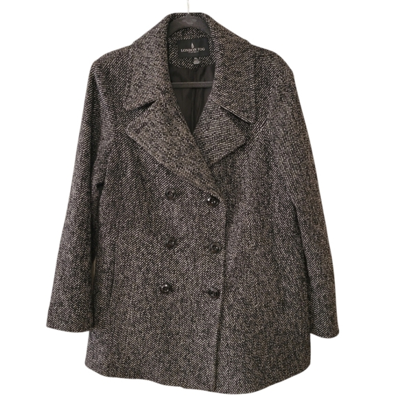 London Fog Black Wool Tweed Peacoat Jacket Size XL - Picture 1 of 3